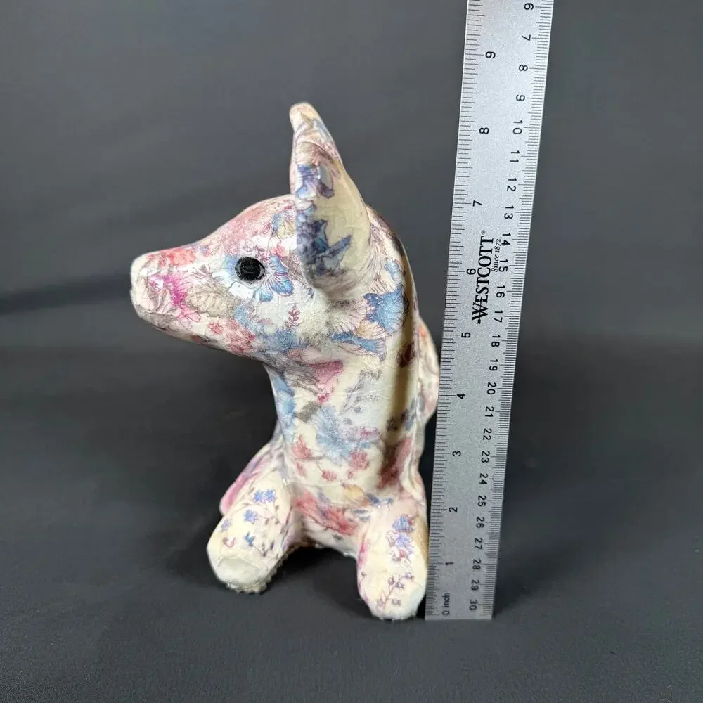 Floral Decoupage Lying Deer Figurine Ceramic Sculpture h8